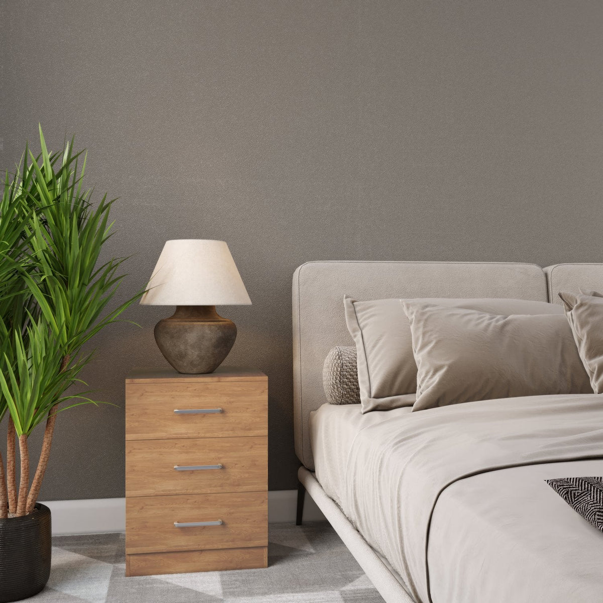 Dakota 3 Drawer Bedside - Oak Effect