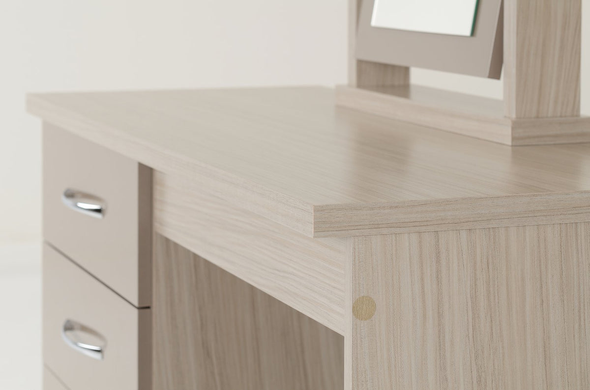 Nevada 4 Drawer Dressing Table Set - Oyster Gloss/Light Oak Effect Veneer