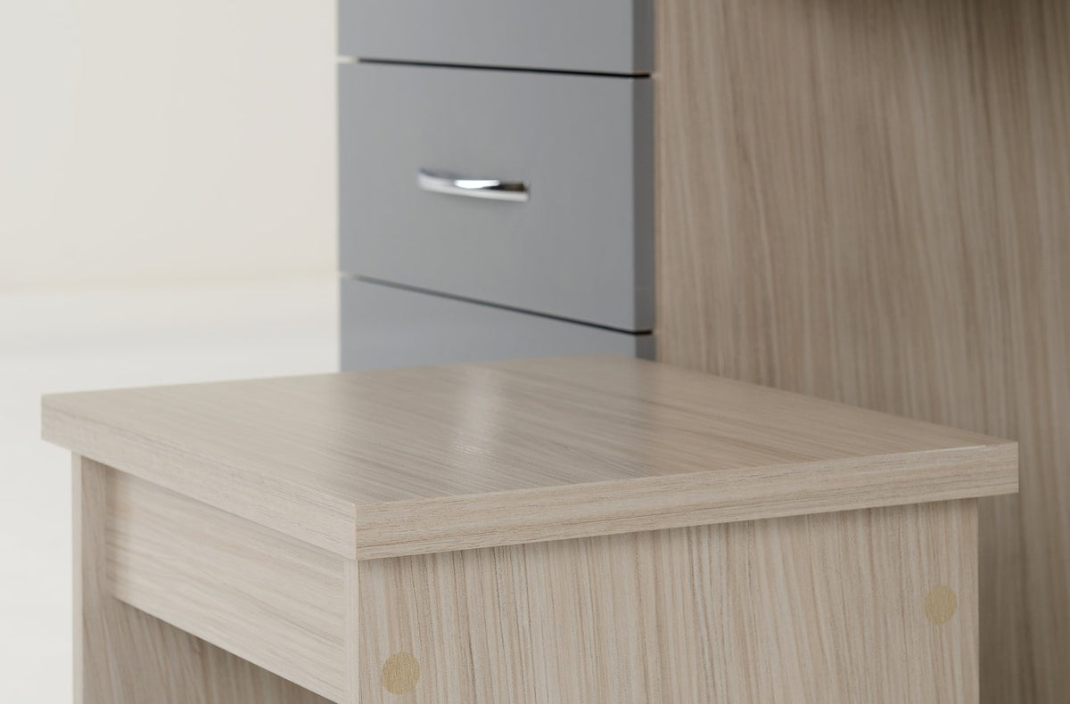Nevada 4 Drawer Dressing Table Set - Grey Gloss/Light Oak Effect Veneer