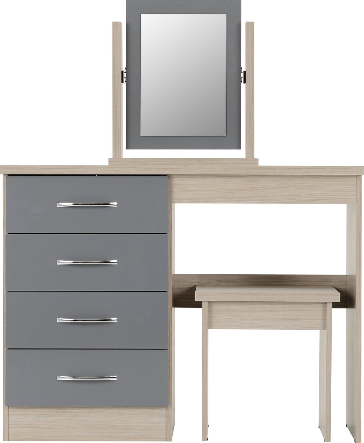 Nevada 4 Drawer Dressing Table Set - Grey Gloss/Light Oak Effect Veneer