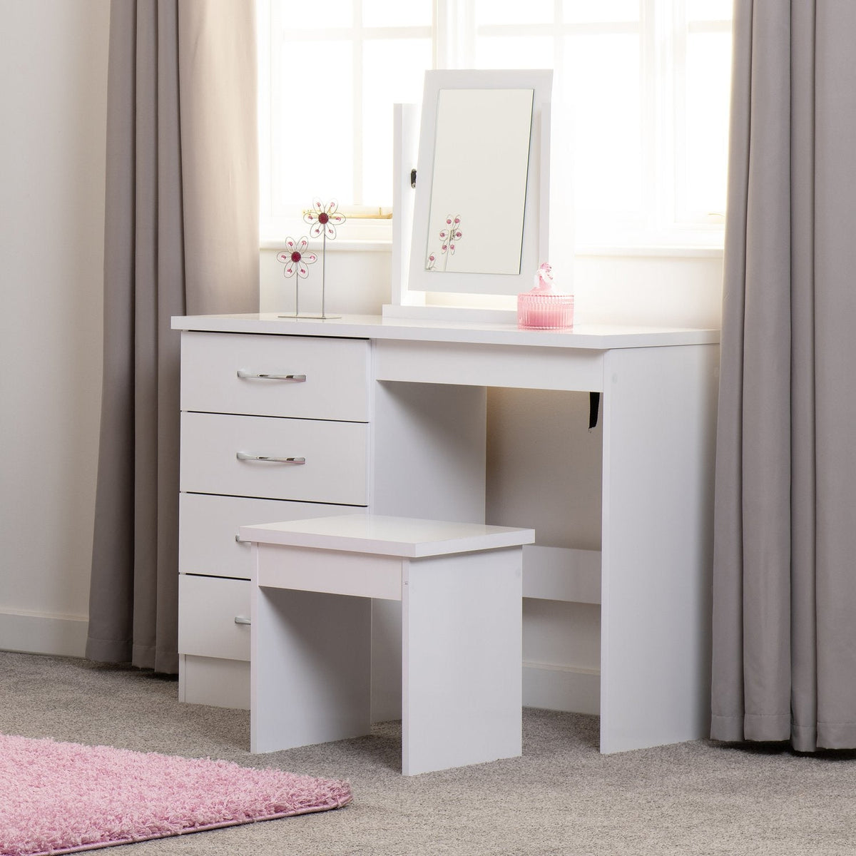 Nevada 4 Drawer Dressing Table Set - White Gloss