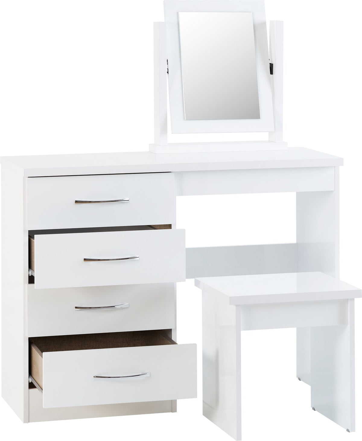 Nevada 4 Drawer Dressing Table Set - White Gloss