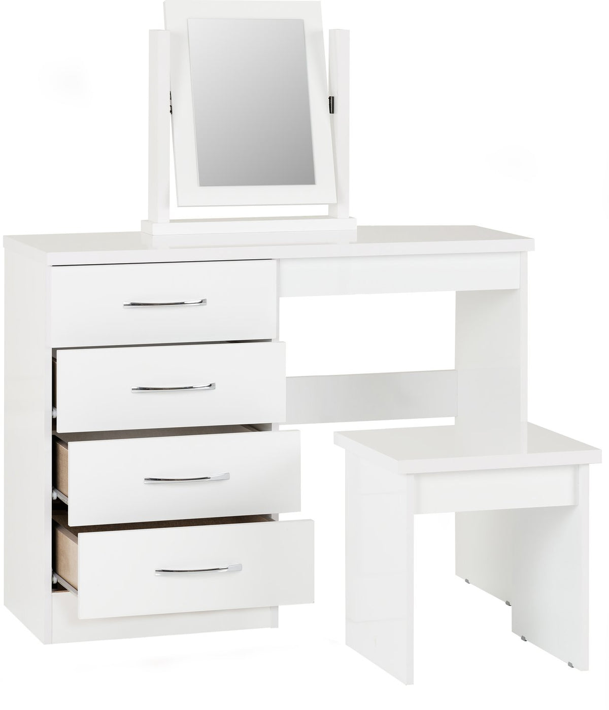 Nevada 4 Drawer Dressing Table Set - White Gloss