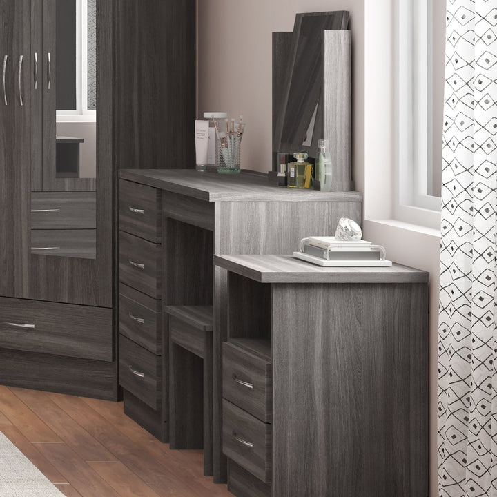 Nevada 4 Drawer Dressing Table Set - Black Wood Grain