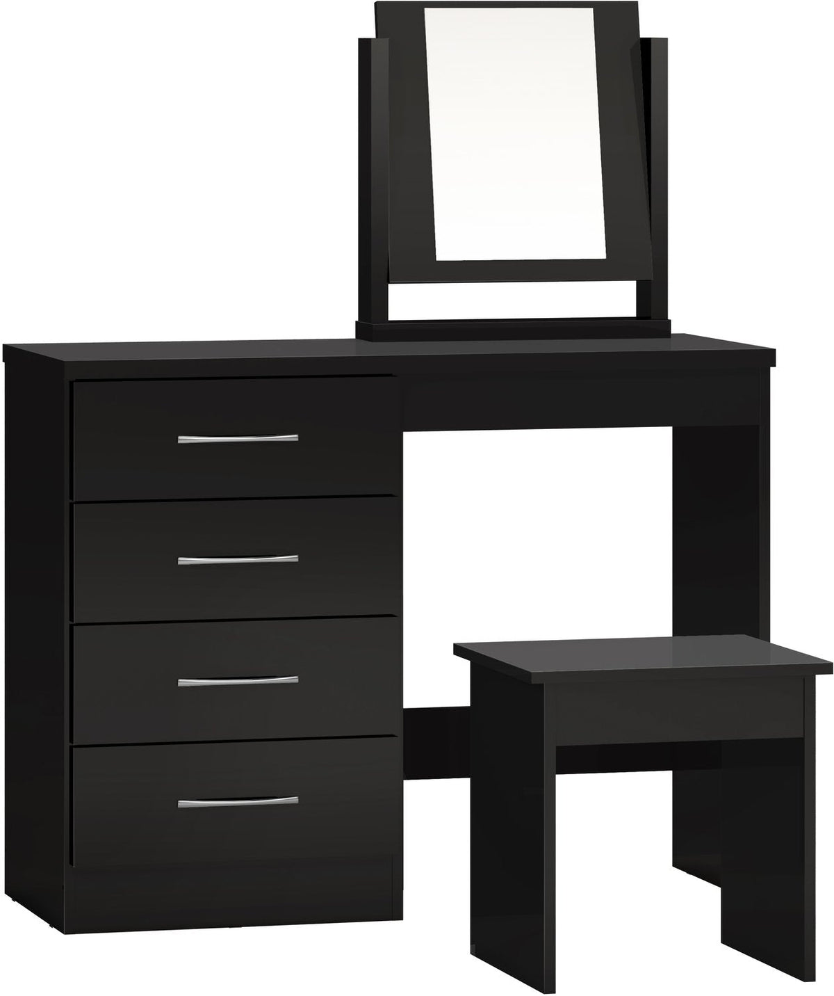 Nevada 4 Drawer Dressing Table Set - Black Gloss