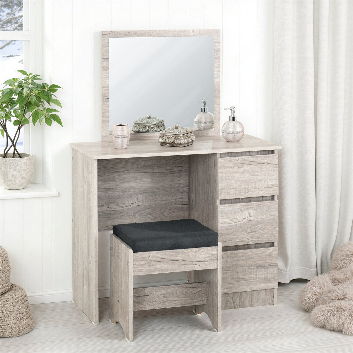 Malvern 3 Drawer Dressing Table Set - Urban Snow/Steel Fabric