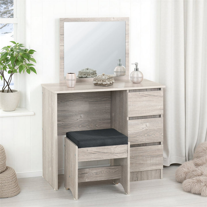 Malvern 3 Drawer Dressing Table Set - Urban Snow/Steel Fabric