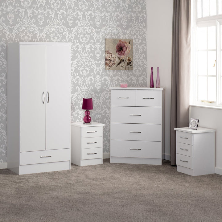 Nevada 2 Door 1 Drawer Wardrobe Bedroom Set - White Gloss