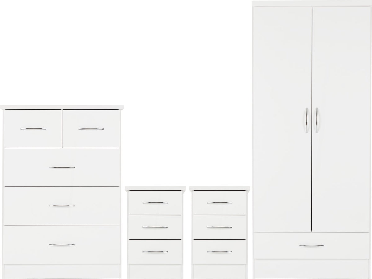 Nevada 2 Door 1 Drawer Wardrobe Bedroom Set - White Gloss