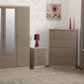 Nevada 3 Door 2 Drawer Mirrored Wardrobe Bedroom Set - Oyster Gloss/Light Oak Effect Veneer