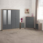 Nevada 4 Door 2 Drawer Mirrored Wardrobe Bedroom Set - Grey Gloss/Light Oak Effect Veneer