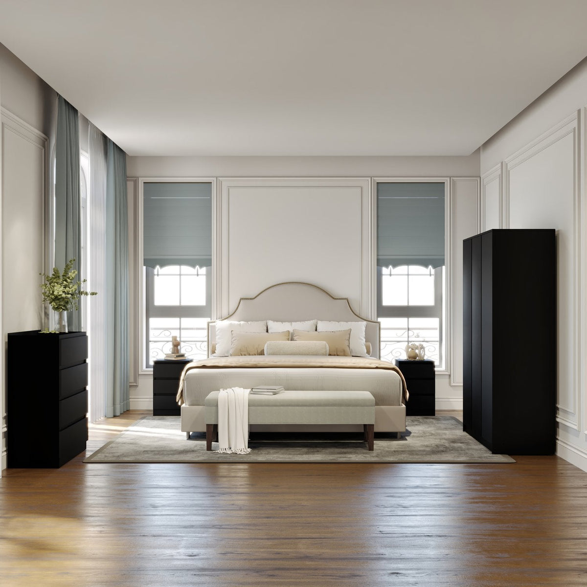 Malvern 3 Door Wardrobe Bedroom Set - Black