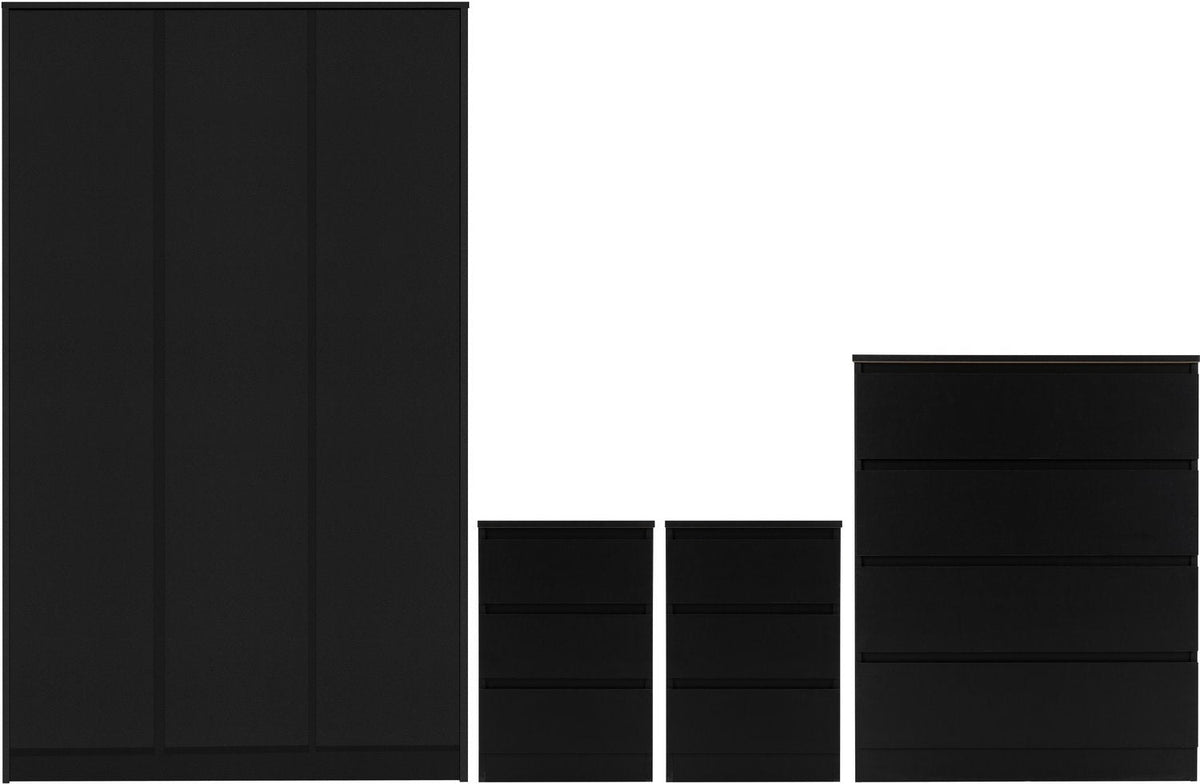 Malvern 3 Door Wardrobe Bedroom Set - Black