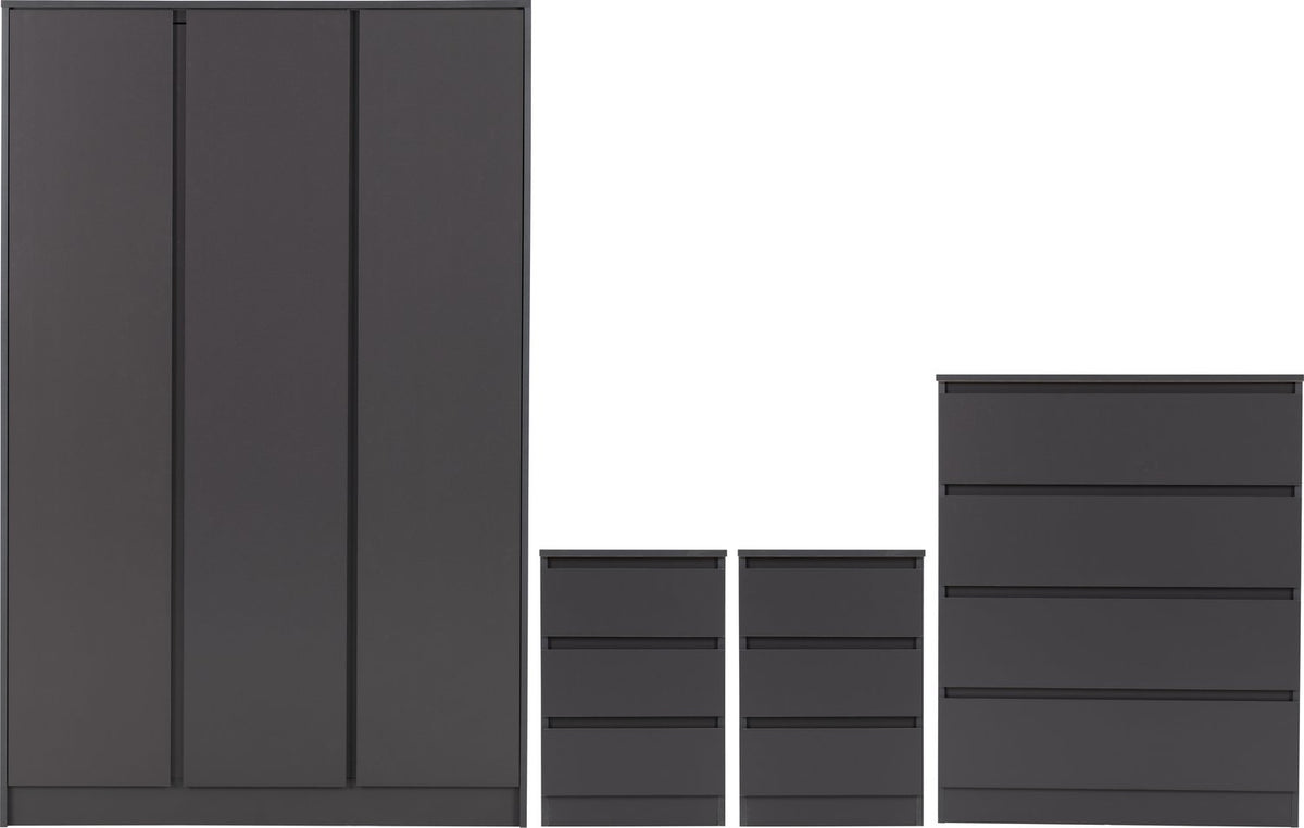 Malvern 3 Door Wardrobe Bedroom Set - Grey