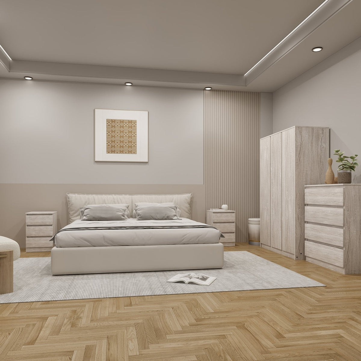 Malvern 3 Door Wardrobe Bedroom Set - Urban Snow
