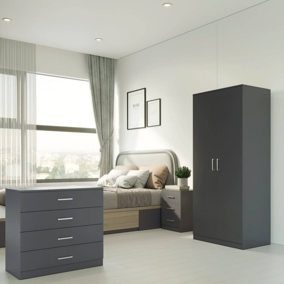 Dakota 2 Door Wardrobe Bedroom Set - Dark Grey