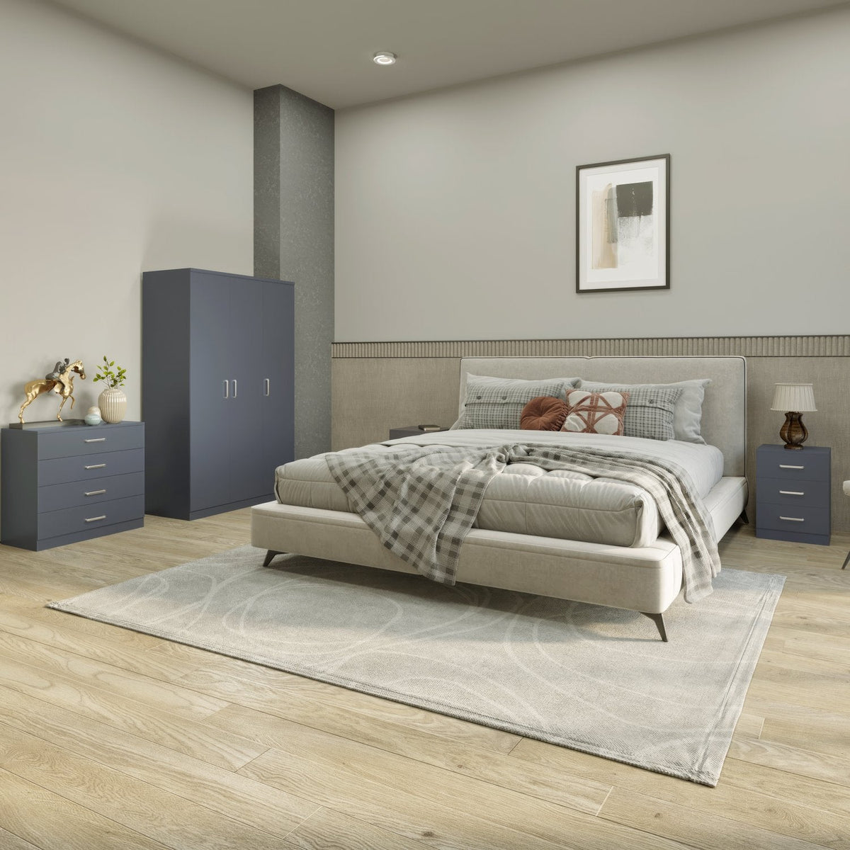 Dakota 3 Door Wardrobe Bedroom Set - Dark Grey