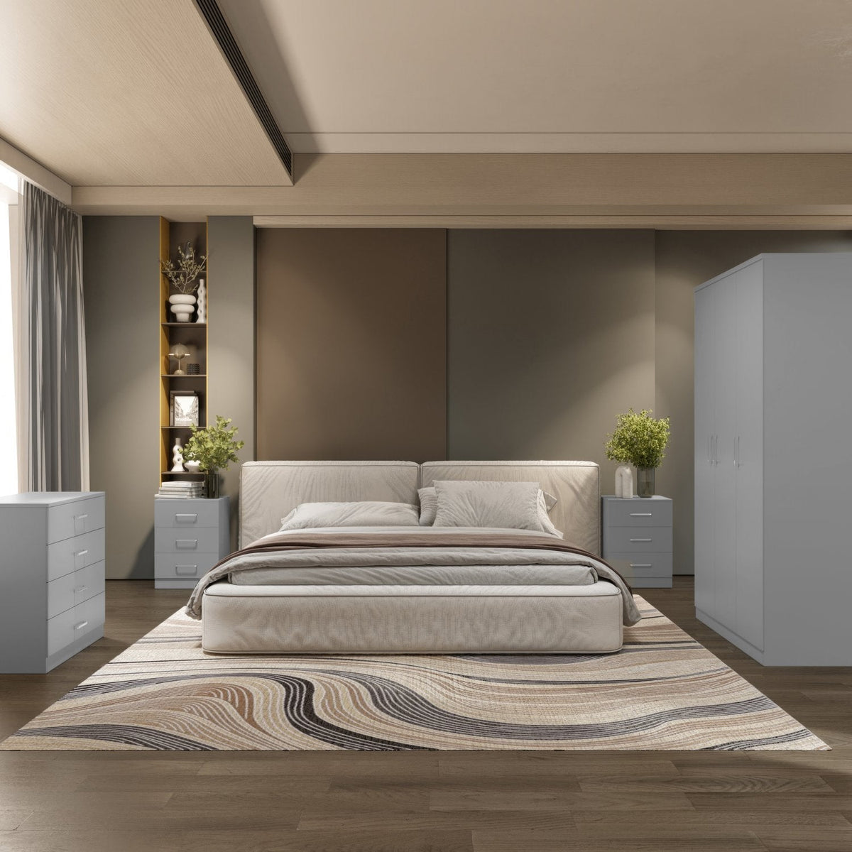 Dakota 3 Door Wardrobe Bedroom Set - Light Grey