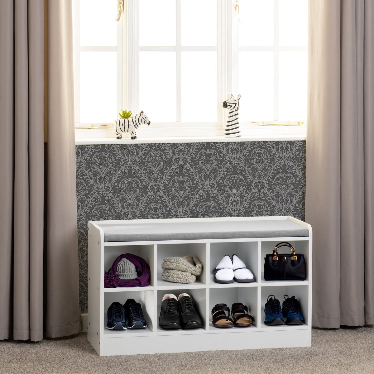 Portland Shoe Bench - White/Steel Fabric