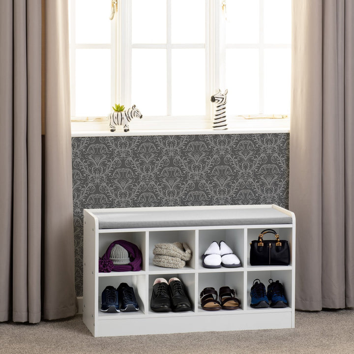 Portland Shoe Bench - White/Steel Fabric