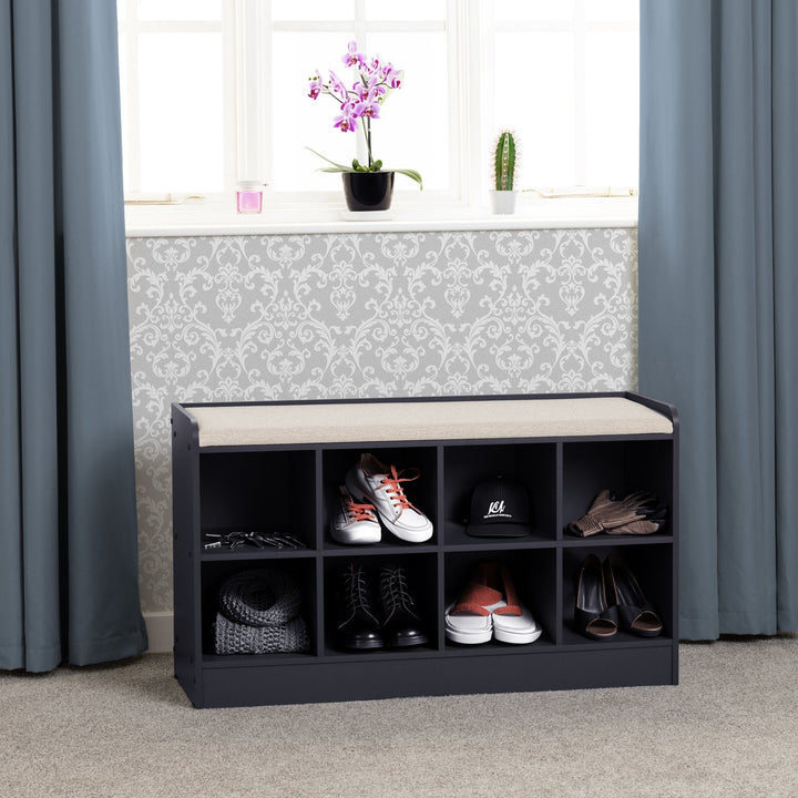 Portland Shoe Bench - Navy Blue/Cream Fabric