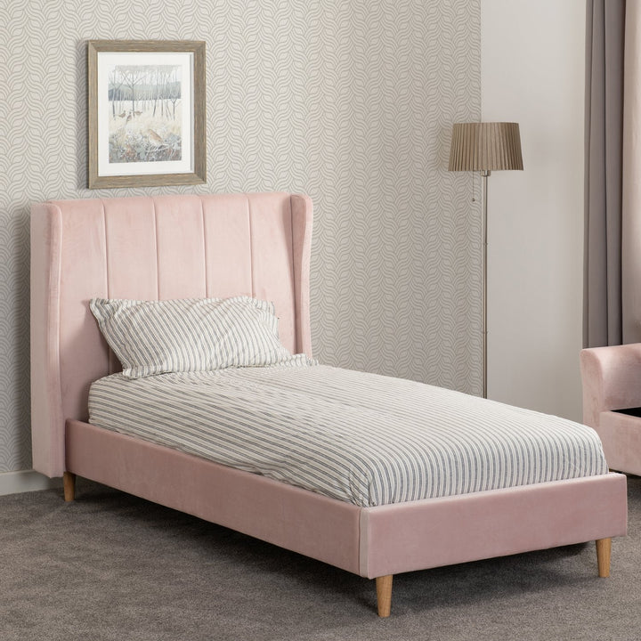 Amelia 3' Bed - Pink Velvet Fabric