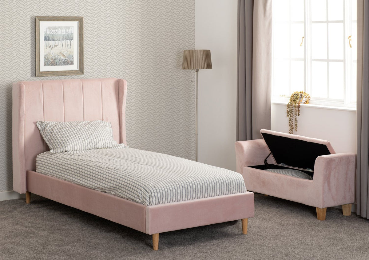 Amelia 3' Bed - Pink Velvet Fabric