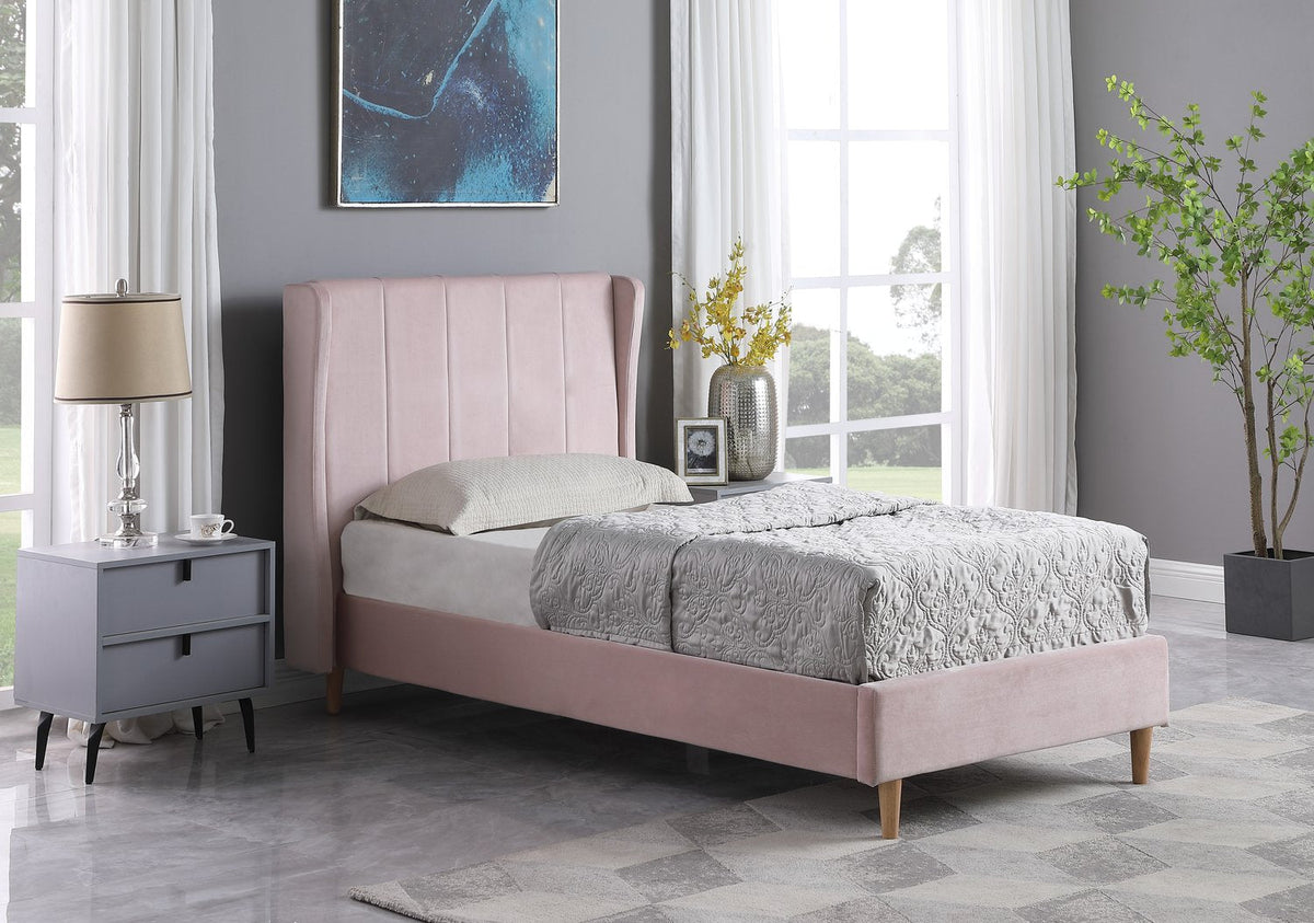 Amelia 3' Bed - Pink Velvet Fabric