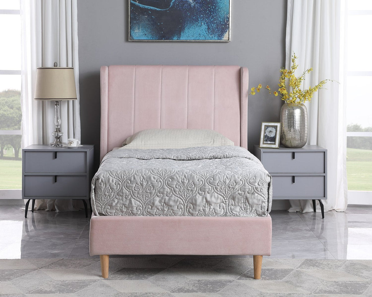 Amelia 3' Bed - Pink Velvet Fabric