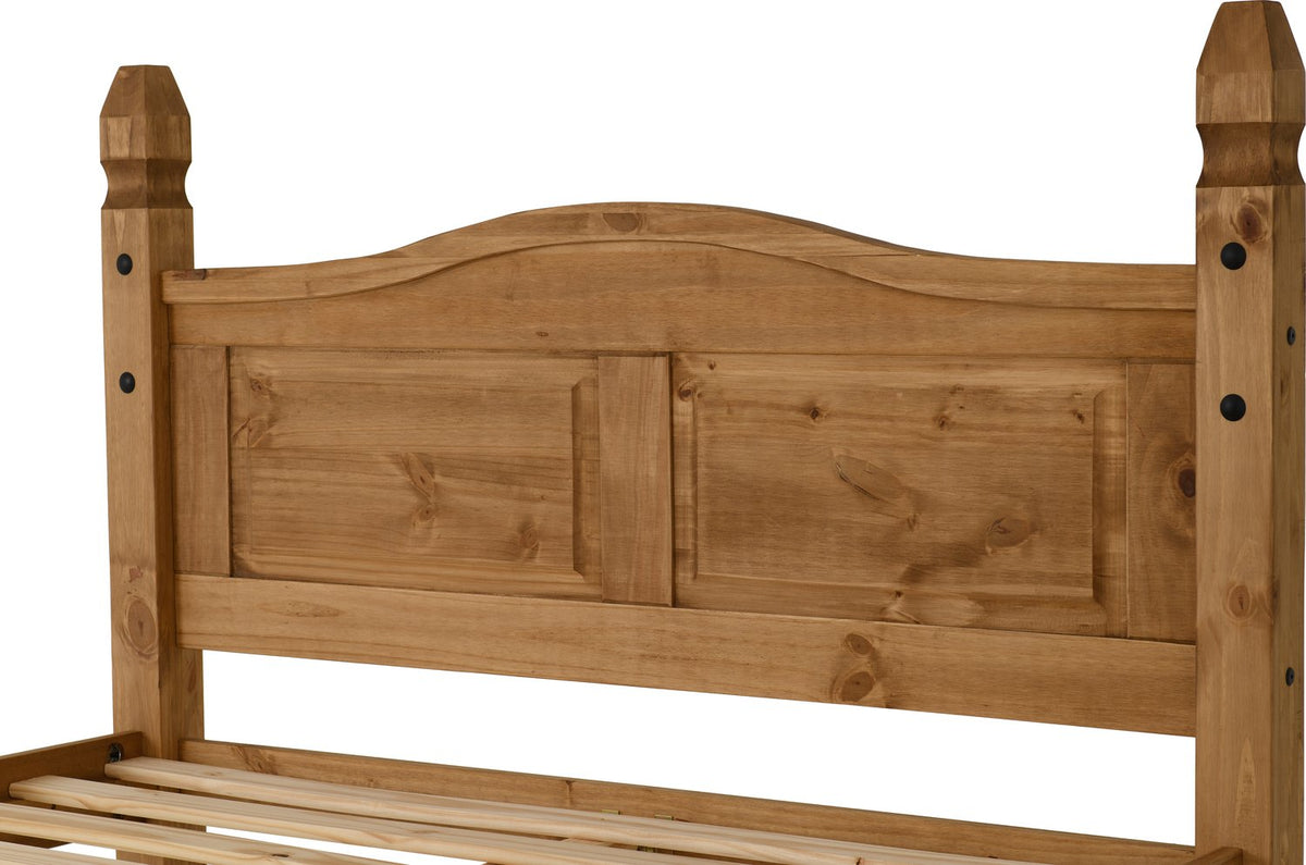 Corona 4'6" Bed High Foot End - Distressed Waxed Pine