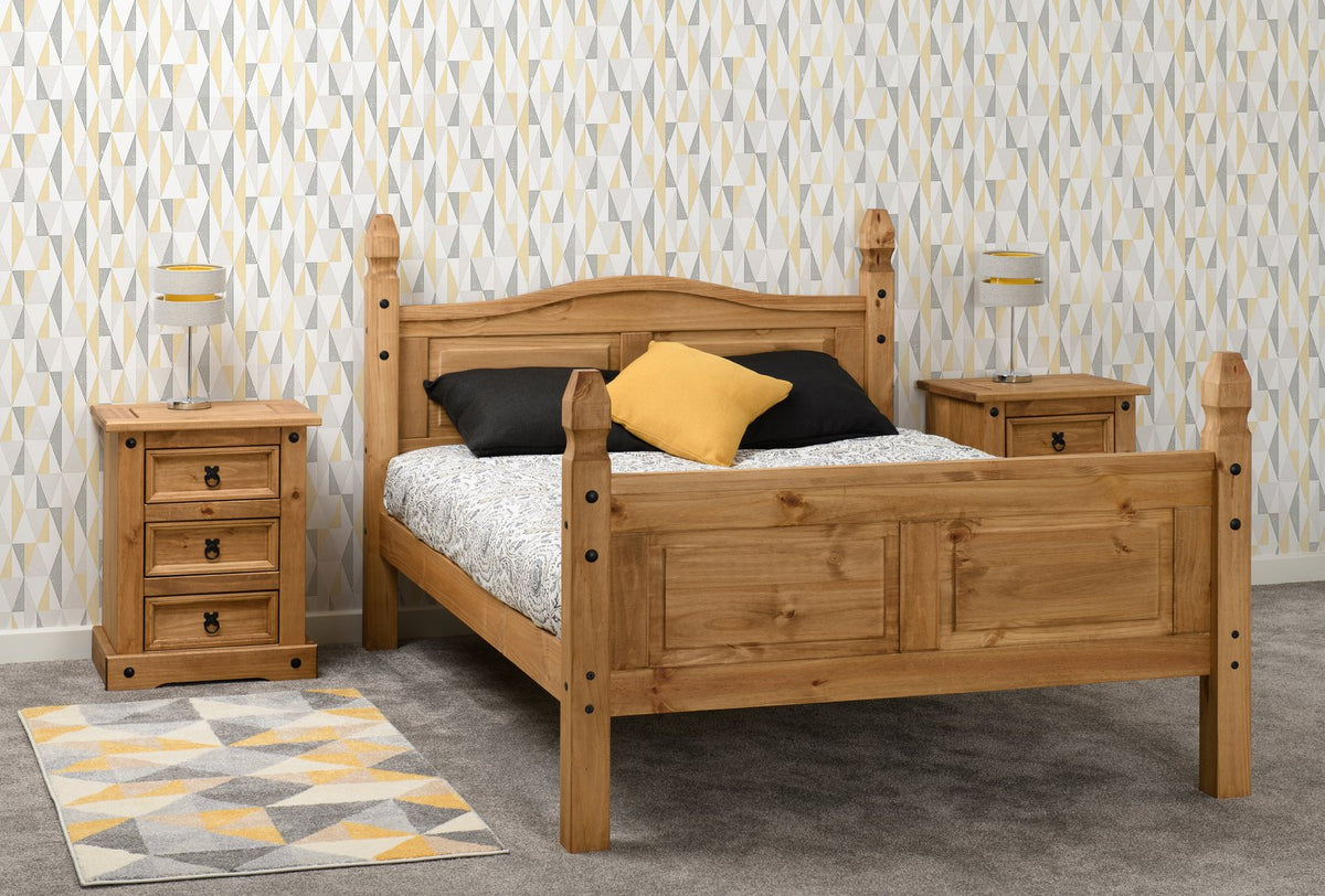 Corona 4'6" Bed High Foot End - Distressed Waxed Pine