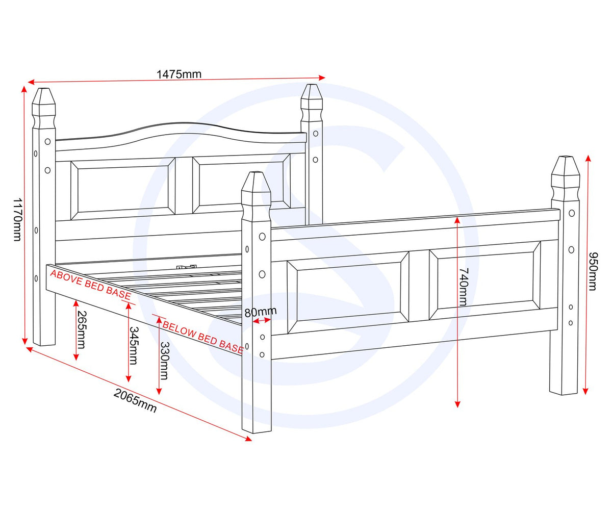 Corona 4'6" Bed High Foot End - Distressed Waxed Pine
