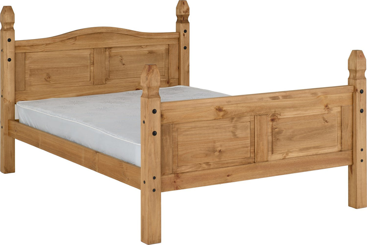 Corona 4'6" Bed High Foot End - Distressed Waxed Pine