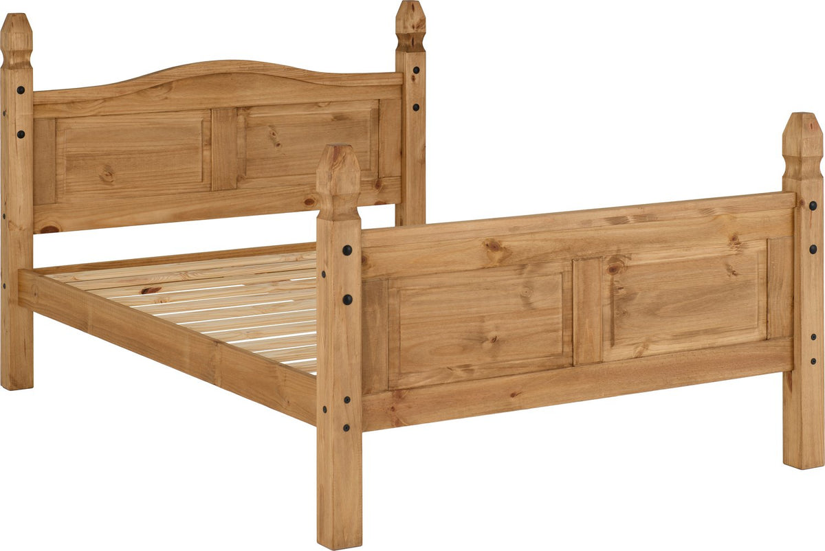 Corona 4'6" Bed High Foot End - Distressed Waxed Pine