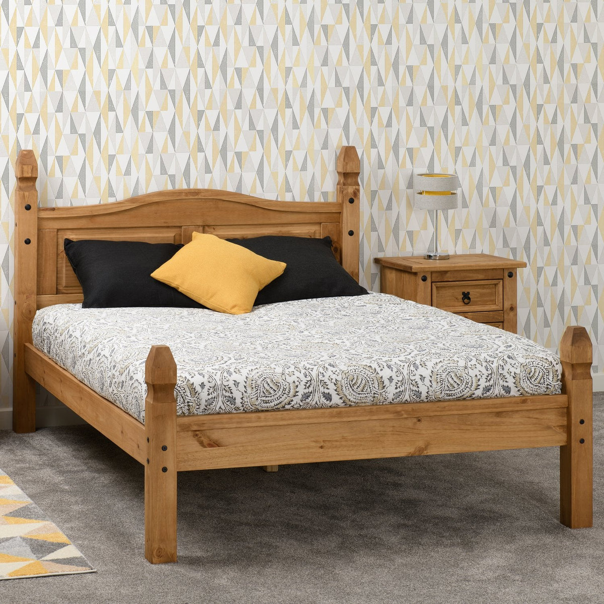 Corona 4'6" Bed Low Foot End - Distressed Waxed Pine
