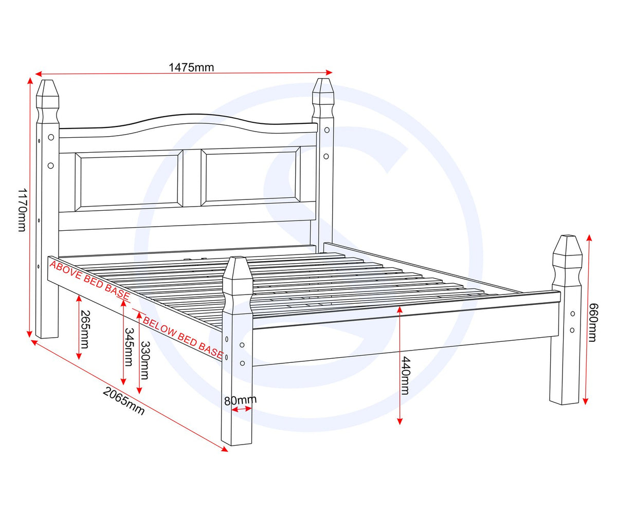 Corona 4'6" Bed Low Foot End - Distressed Waxed Pine