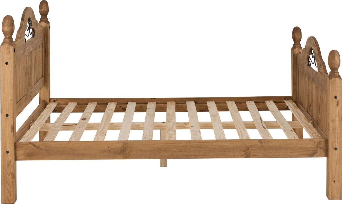Corona Scroll 4'6" Bed High Foot End - Distressed Waxed Pine