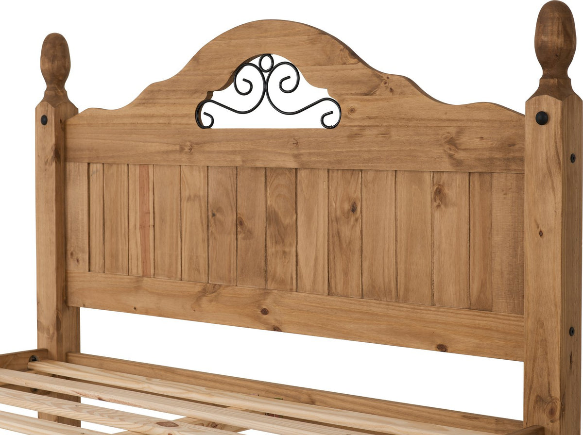 Corona Scroll 4'6" Bed High Foot End - Distressed Waxed Pine