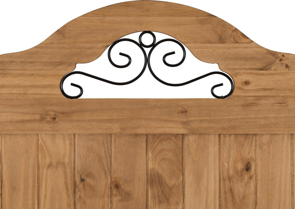 Corona Scroll 4'6" Bed High Foot End - Distressed Waxed Pine