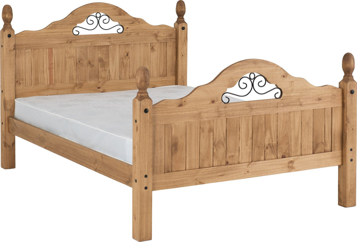 Corona Scroll 4'6" Bed High Foot End - Distressed Waxed Pine