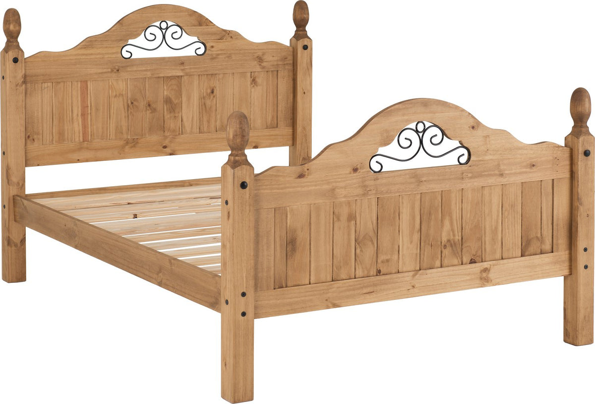 Corona Scroll 4'6" Bed High Foot End - Distressed Waxed Pine