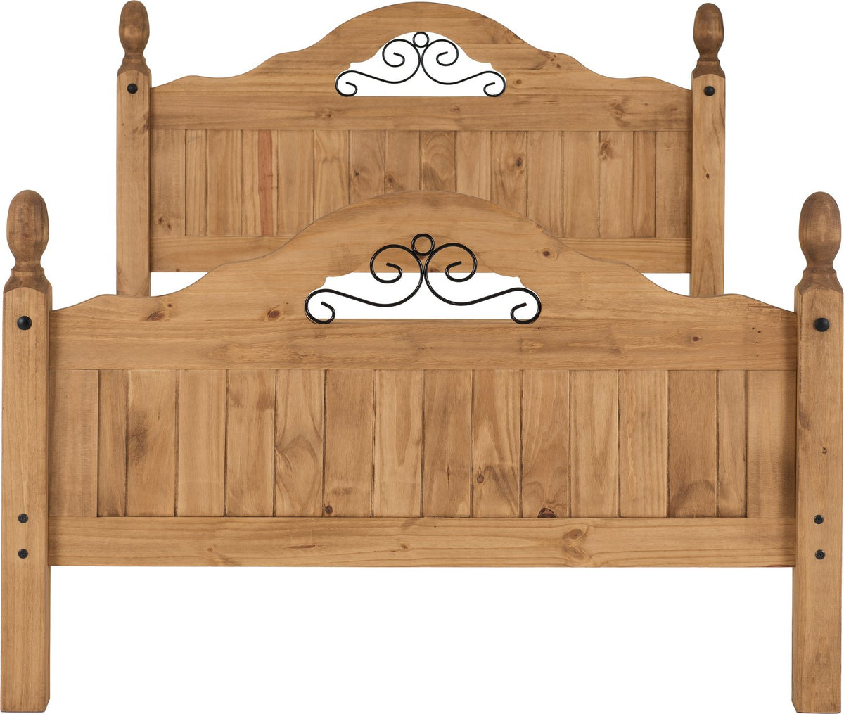 Corona Scroll 4'6" Bed High Foot End - Distressed Waxed Pine