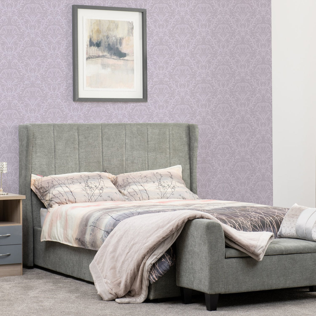 Amelia Plus 4'6" Storage Bed - Dark Grey Fabric