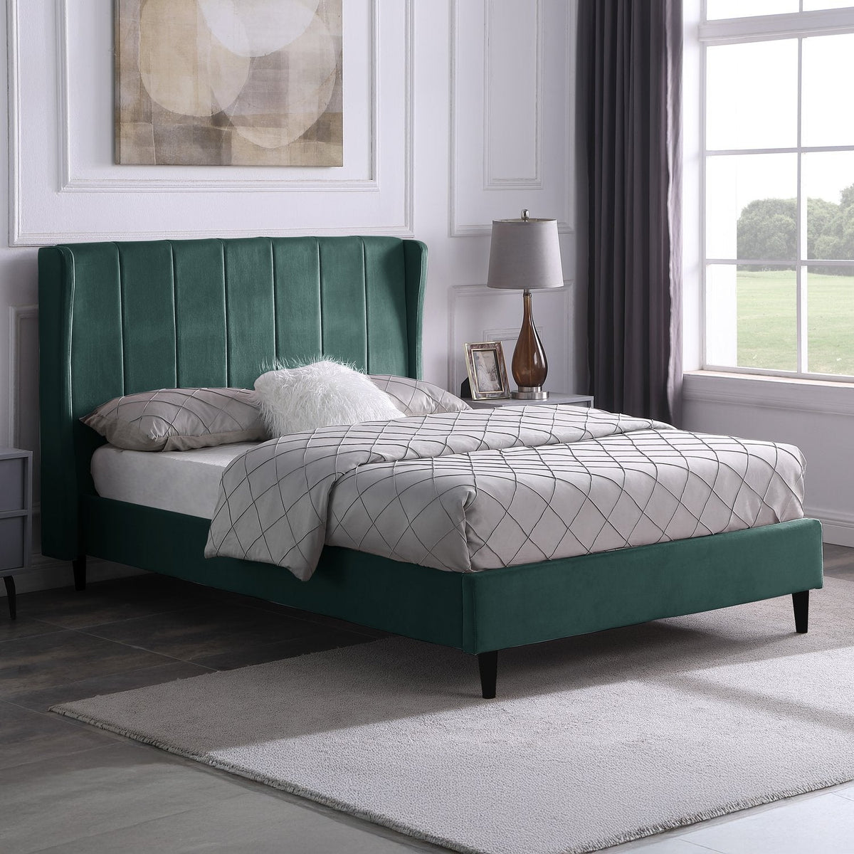 Amelia 4'6" Bed - Green Velvet Fabric