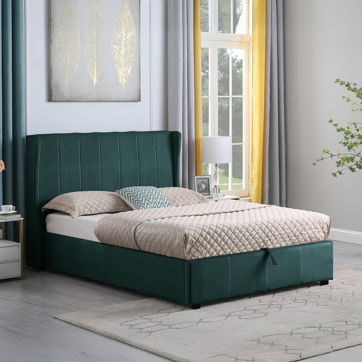 Amelia Plus 5' Storage Bed - Green Velvet Fabric