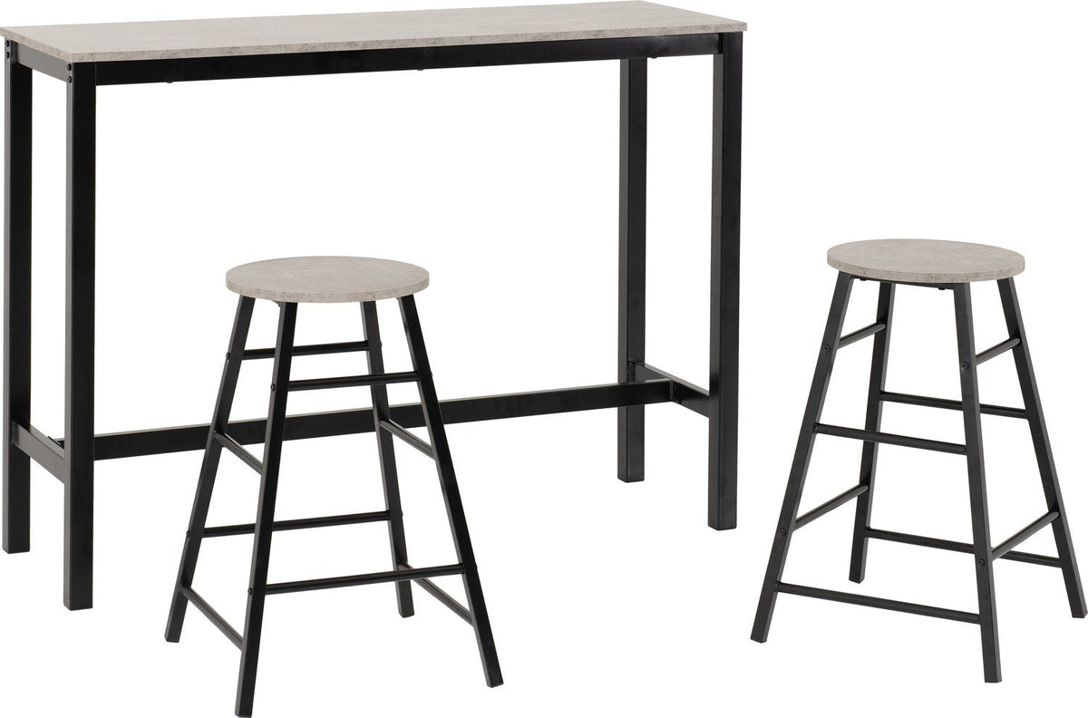 Athens Breakfast Bar Set - Concrete Effect/Black