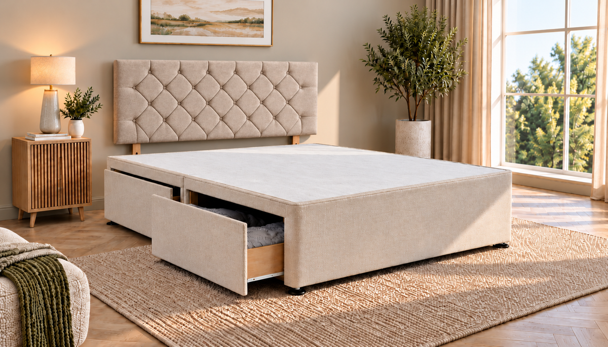 Premium divan base with 66cm chesterfield headboard