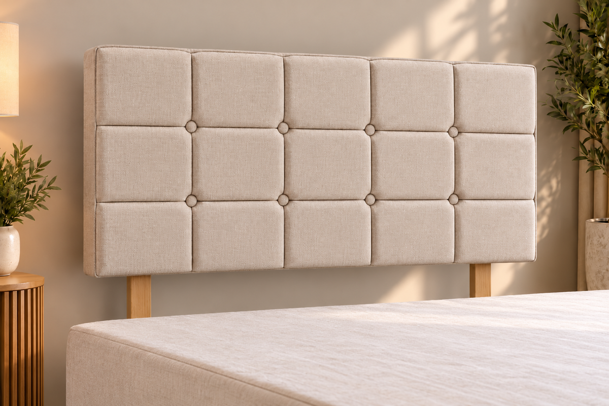 Premium divan base with 66cm square button headboard