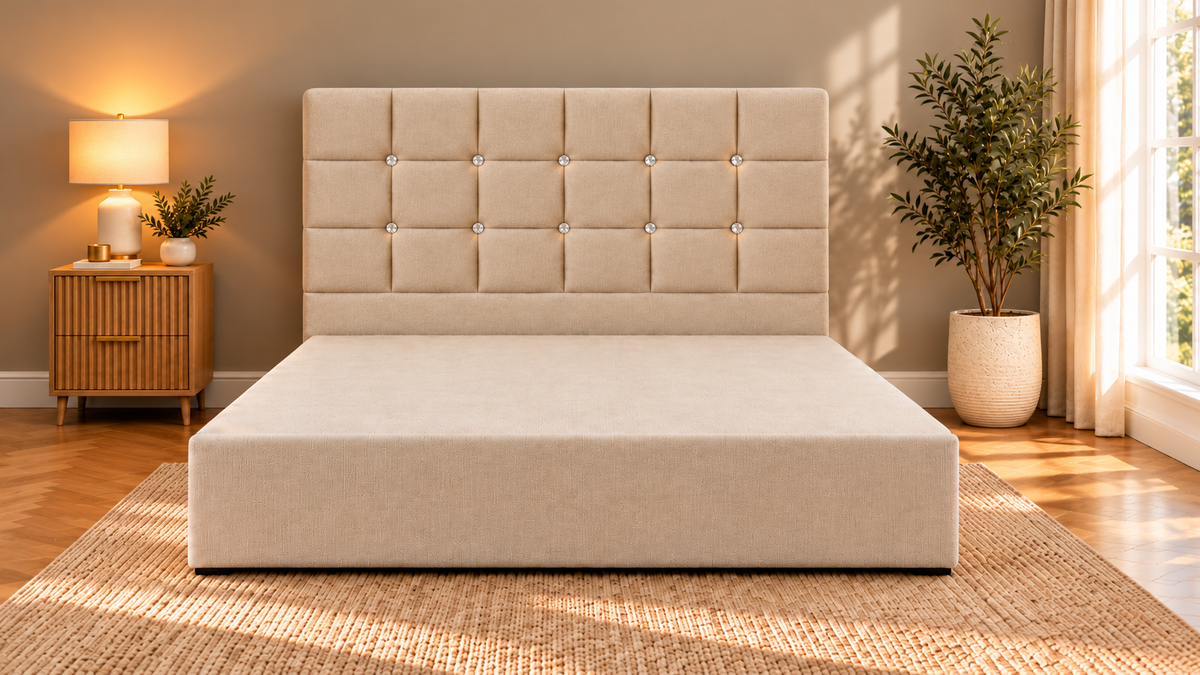 Floor standing headboard 137cm height square diamante