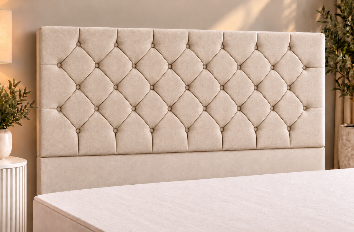 Premium divan base with 137cm floor standing chesterfield headboard